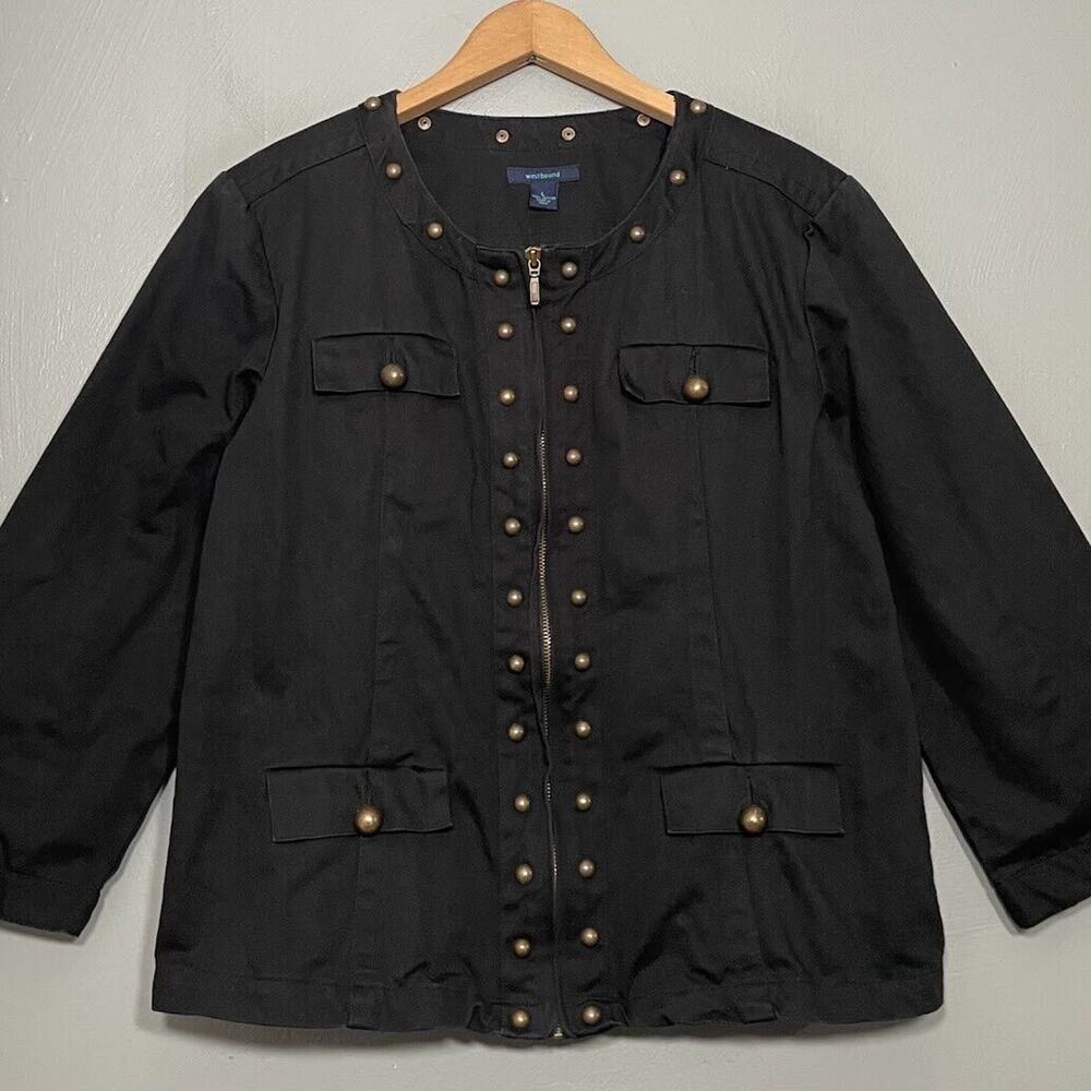 Westbound Jacket Size Large Black Studded Denim Moto Dark Chic Biker Office Goth